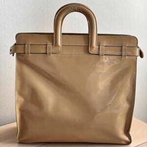 Barneys New York Large Vintage Tote Patent Leather Work Camel Made in Italy